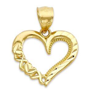 Solid 10k Gold Heart with Diamond-Cut Details Pendant - Jewelry Gifts for Women